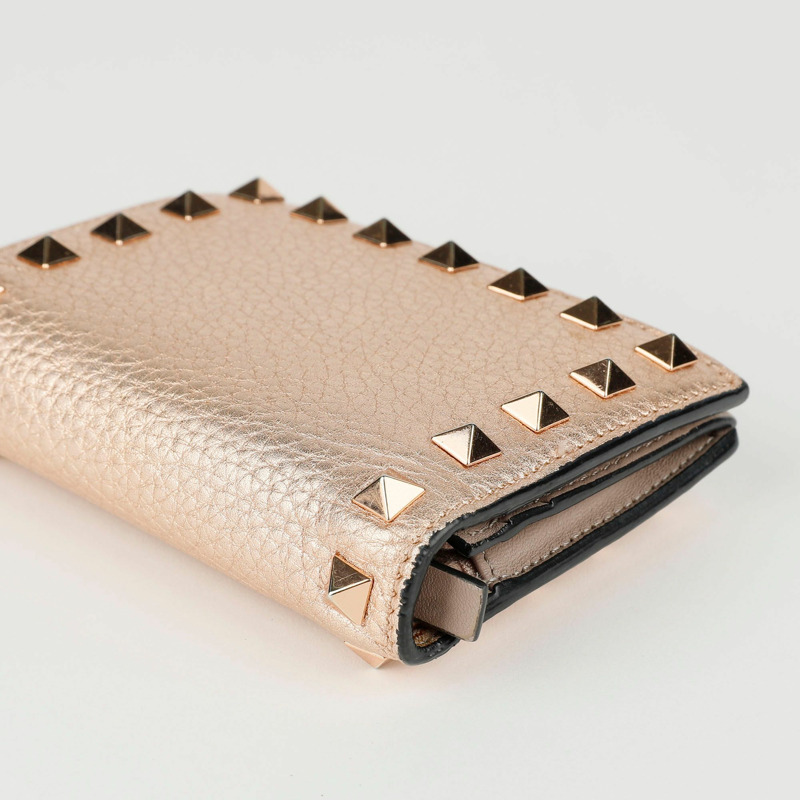 VALENTINO 玫瑰金皮革 Rockstud 皮夾 39IZL-6