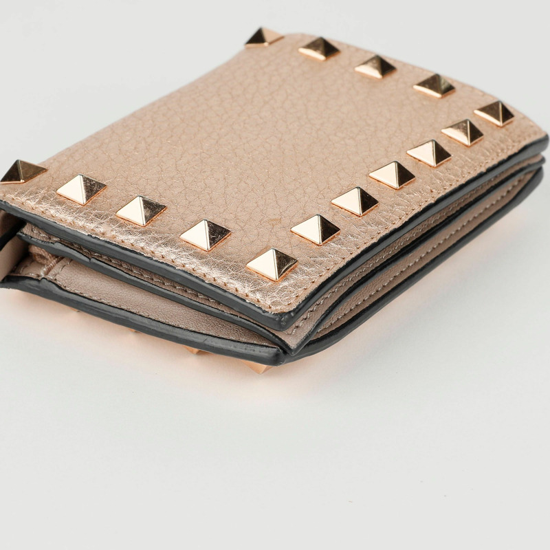VALENTINO 玫瑰金皮革 Rockstud 皮夾 39IZL-8