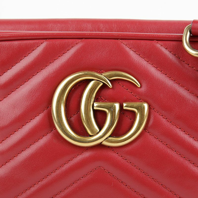 GUCCI 小號紅色 Matelassé 皮革 GG Marmont 肩背包和斜背包-1