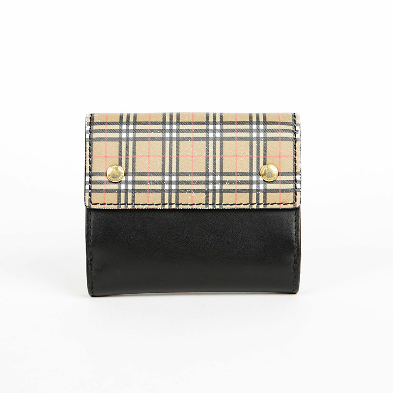 BURBERRY 黑色皮革復古格紋 Luna 皮夾-0