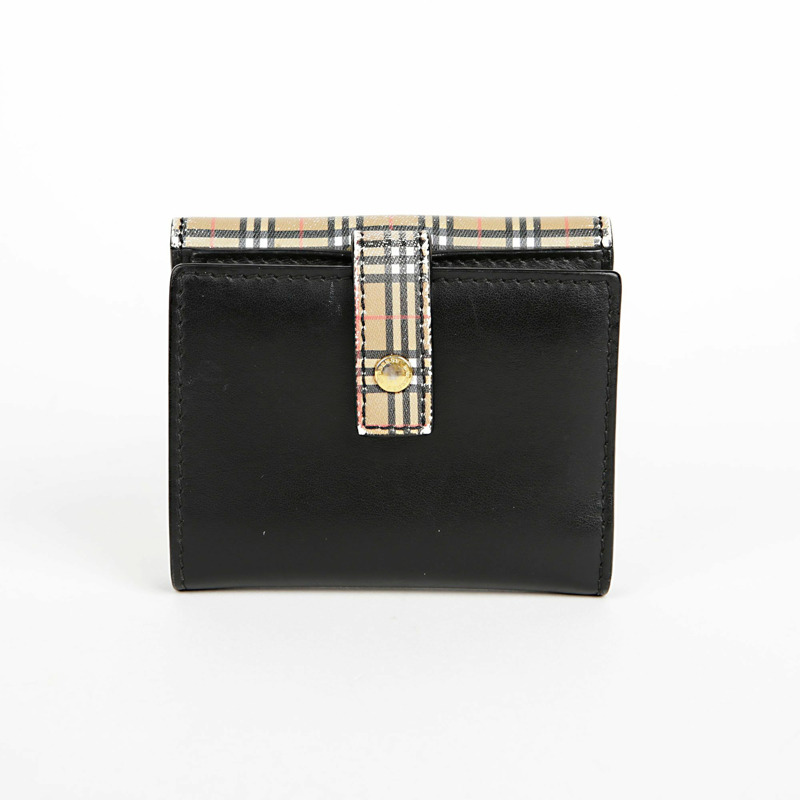 BURBERRY 黑色皮革復古格紋 Luna 皮夾-2