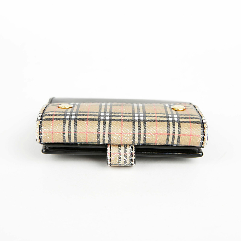 BURBERRY 黑色皮革復古格紋 Luna 皮夾-3
