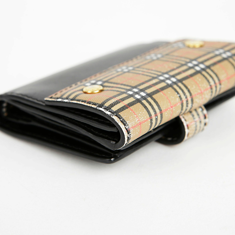 BURBERRY 黑色皮革復古格紋 Luna 皮夾-4
