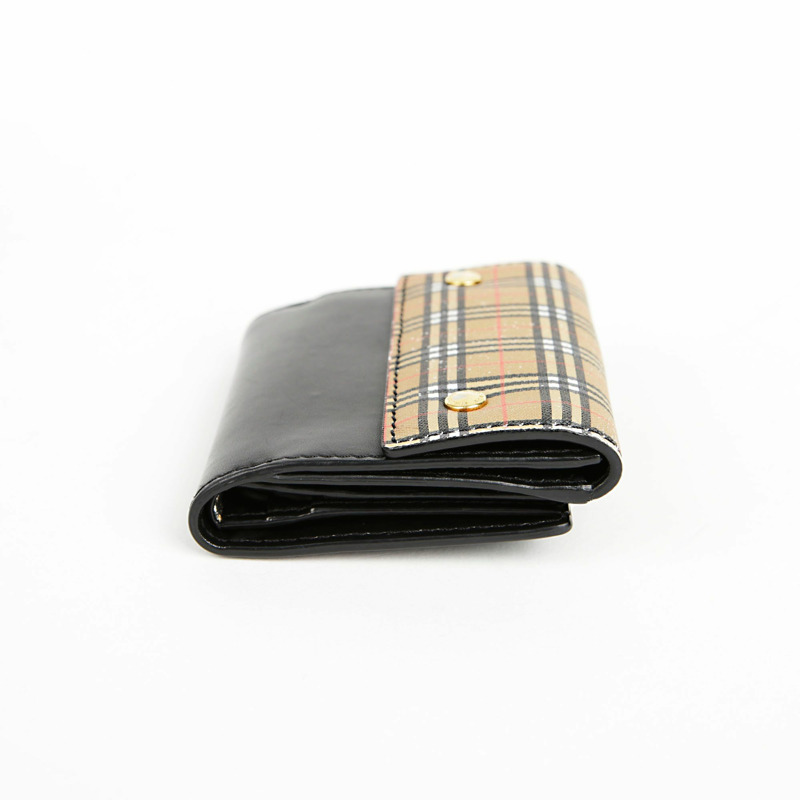 BURBERRY 黑色皮革復古格紋 Luna 皮夾-5