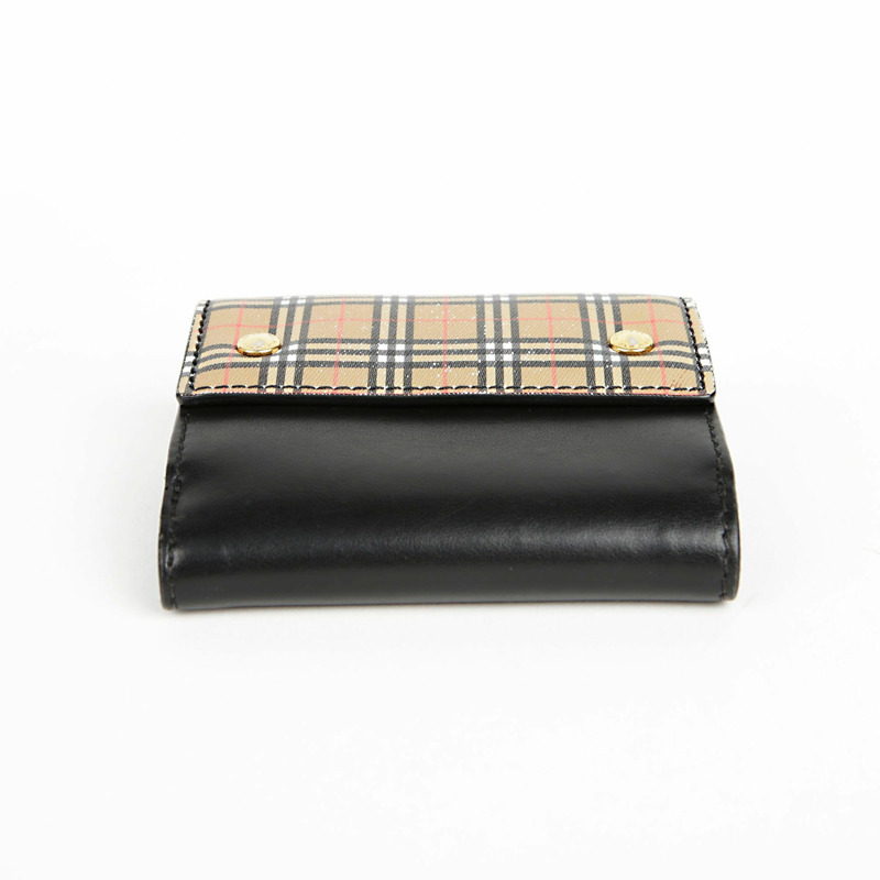 BURBERRY 黑色皮革復古格紋 Luna 皮夾-6