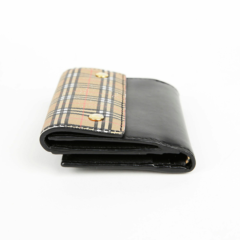 BURBERRY 黑色皮革復古格紋 Luna 皮夾-7