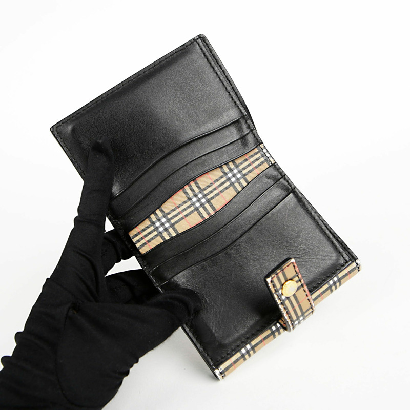 BURBERRY 黑色皮革復古格紋 Luna 皮夾-10