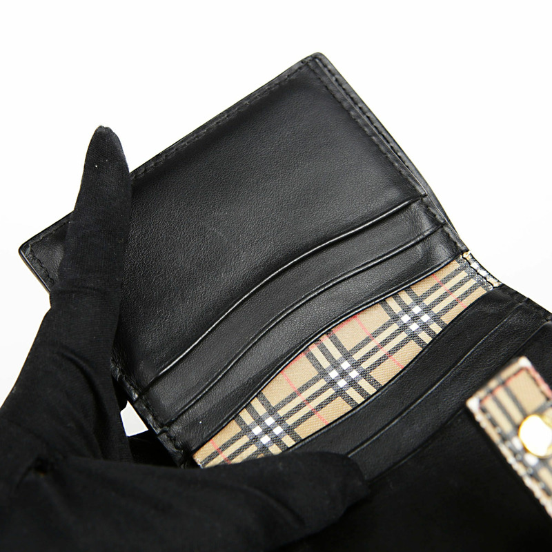 BURBERRY 黑色皮革復古格紋 Luna 皮夾-11