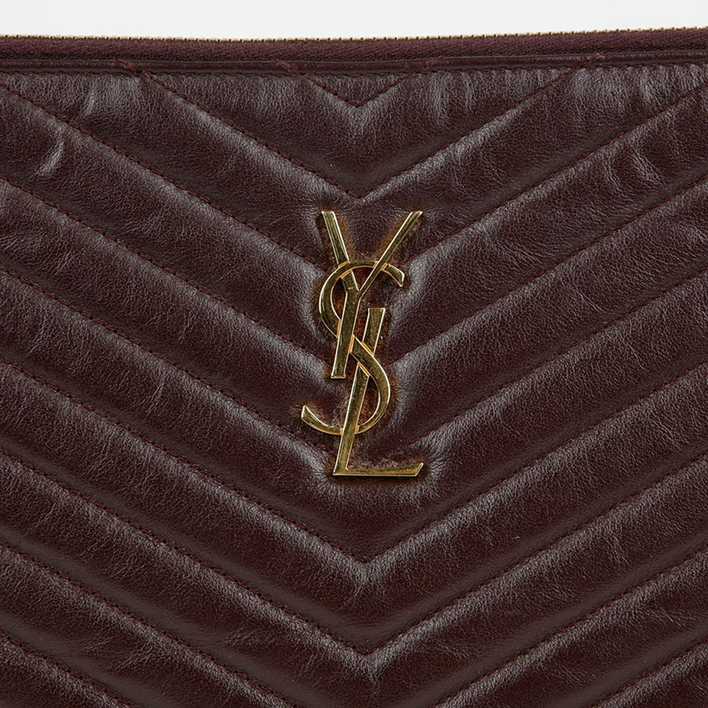 SAINT LAURENT 酒紅色 Matelassé 皮革 Monogram 文件包手拿包-2