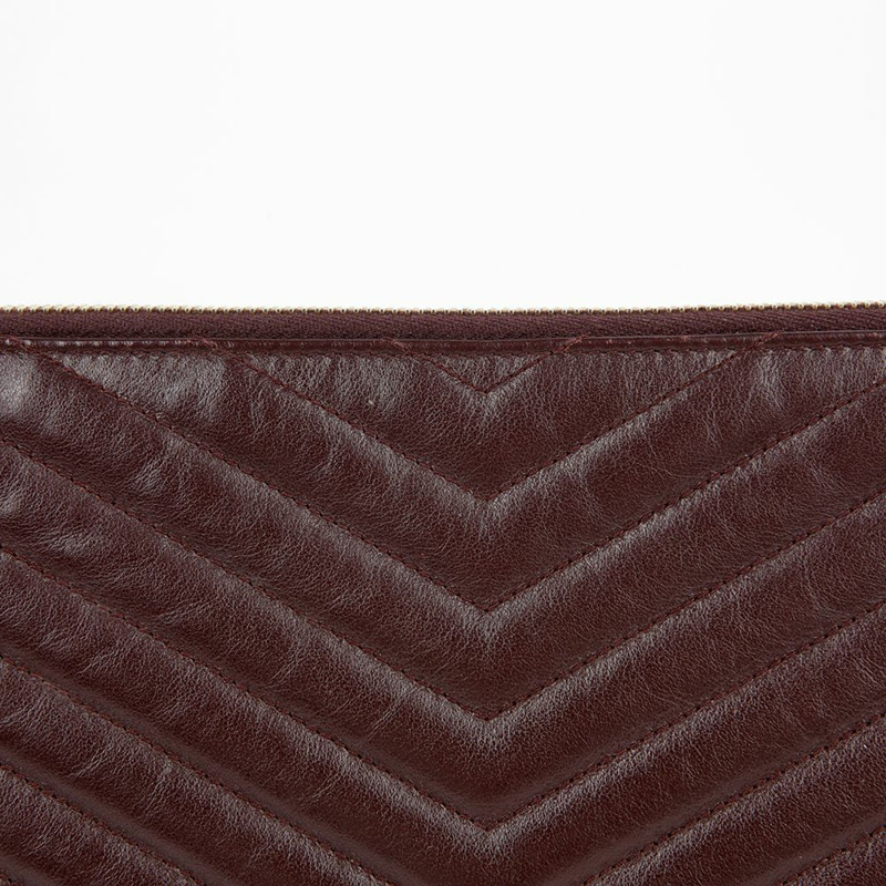 SAINT LAURENT 酒紅色 Matelassé 皮革 Monogram 文件包手拿包-8