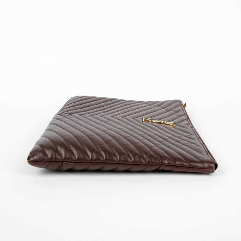 SAINT LAURENT 酒紅色 Matelassé 皮革 Monogram 文件包手拿包-9