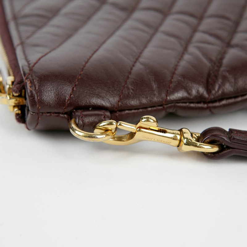 SAINT LAURENT 酒紅色 Matelassé 皮革 Monogram 文件包手拿包-14