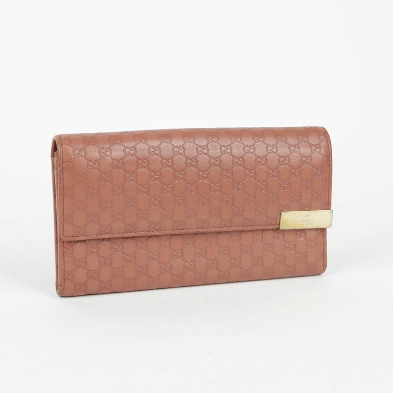 GUCCI 粉紅色 Microsima 皮革翻蓋長版皮夾-1