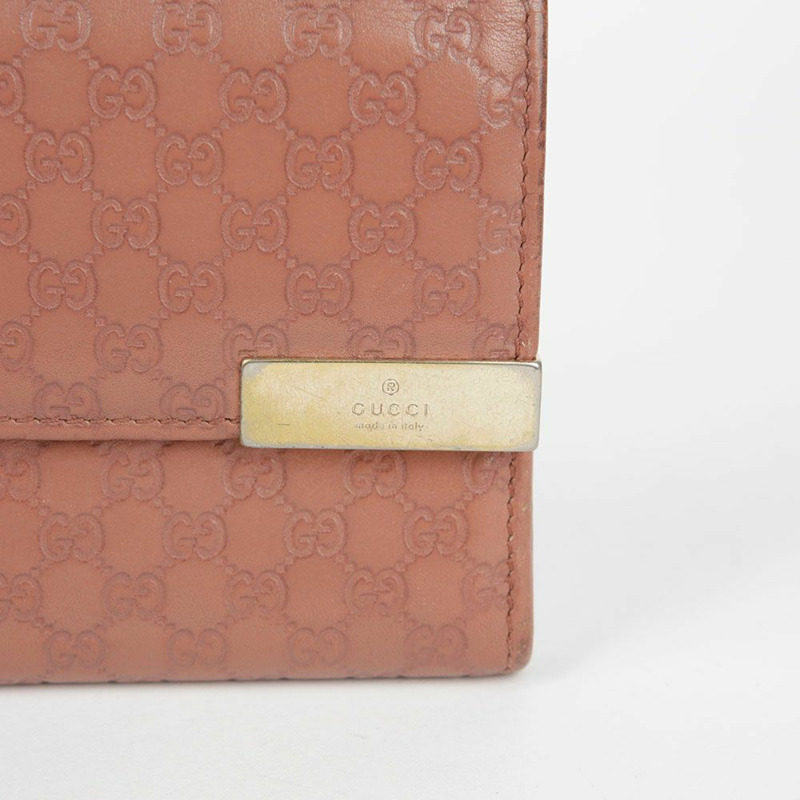 GUCCI 粉紅色 Microsima 皮革翻蓋長版皮夾-2