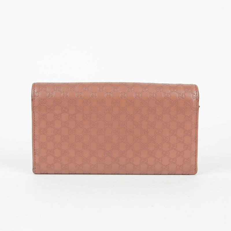 GUCCI 粉紅色 Microsima 皮革翻蓋長版皮夾-4