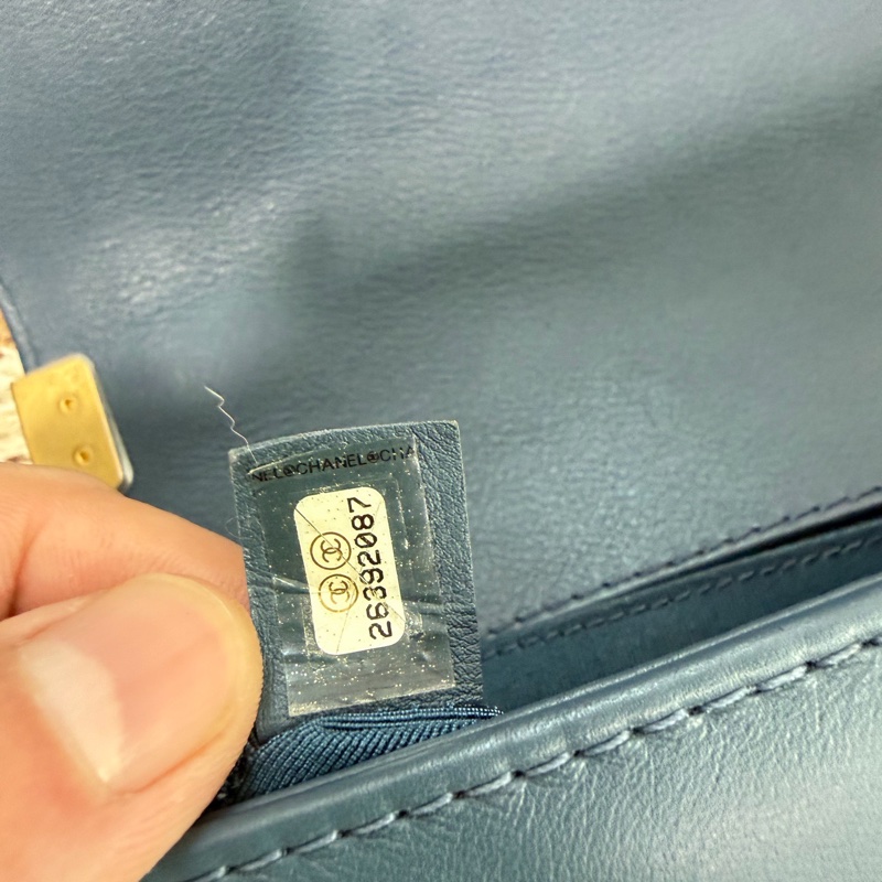 Chanel Leboy 中號宮廷款 牛皮藍色手提斜挎包 26開有卡。-14