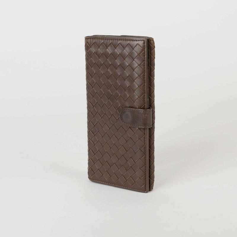 BOTTEGA VENETA 棕色皮革 Intrecciato Continental 長皮夾-1