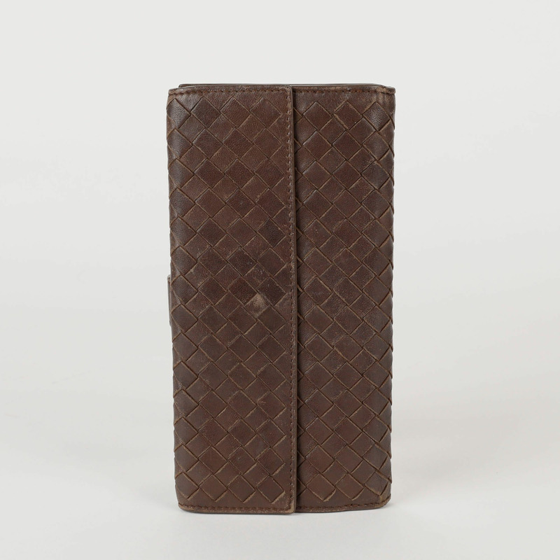 BOTTEGA VENETA 棕色皮革 Intrecciato Continental 長皮夾-2