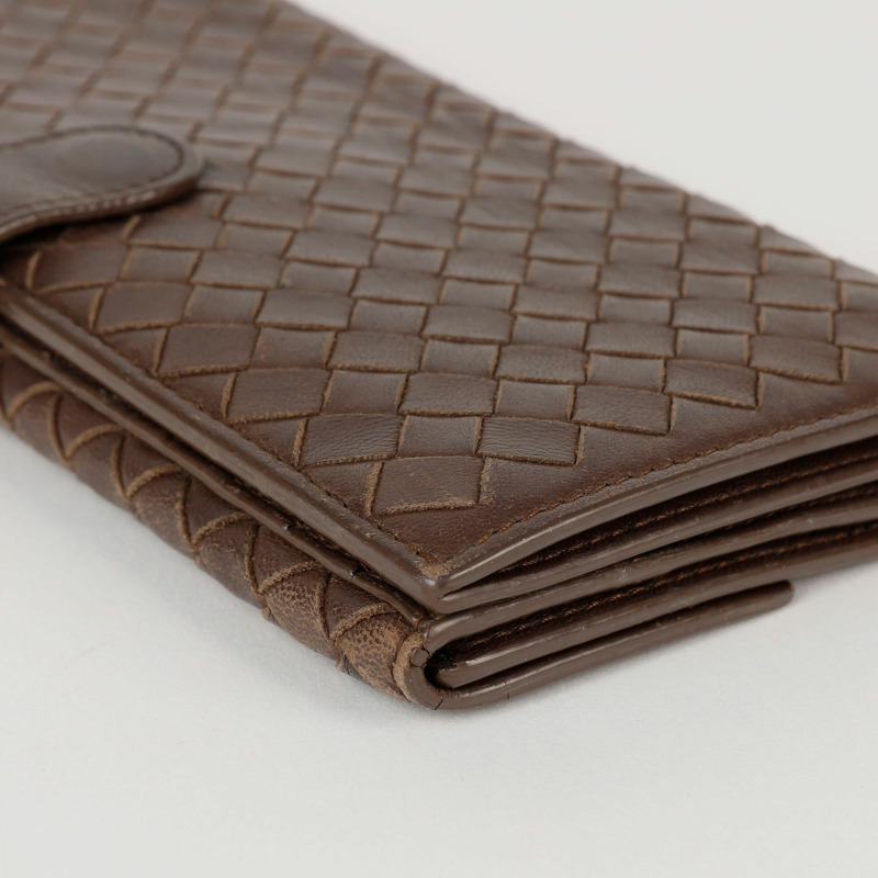 BOTTEGA VENETA 棕色皮革 Intrecciato Continental 長皮夾-4
