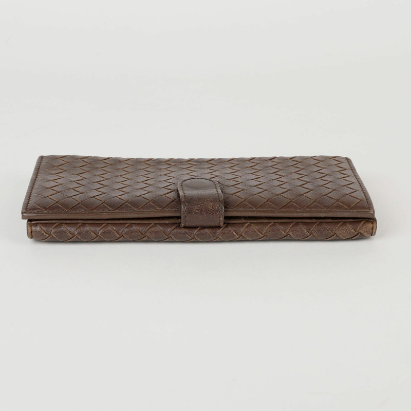 BOTTEGA VENETA 棕色皮革 Intrecciato Continental 長皮夾-5