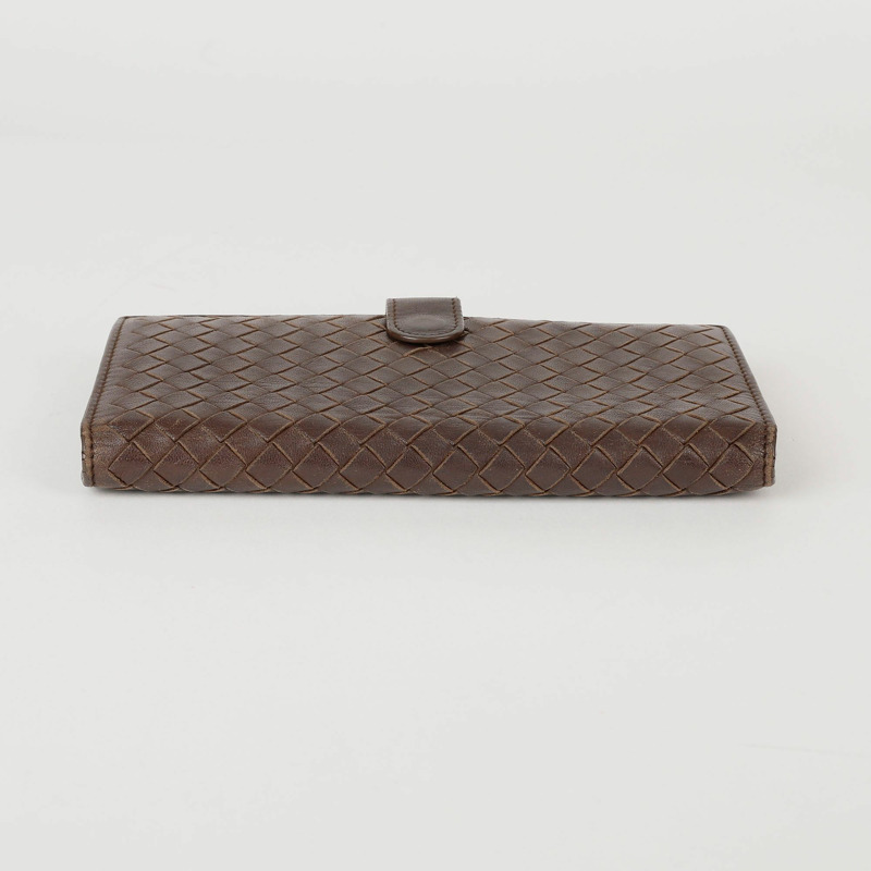 BOTTEGA VENETA 棕色皮革 Intrecciato Continental 長皮夾-8