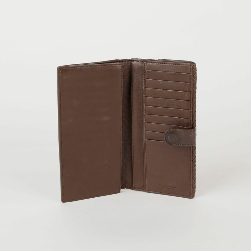 BOTTEGA VENETA 棕色皮革 Intrecciato Continental 長皮夾-9