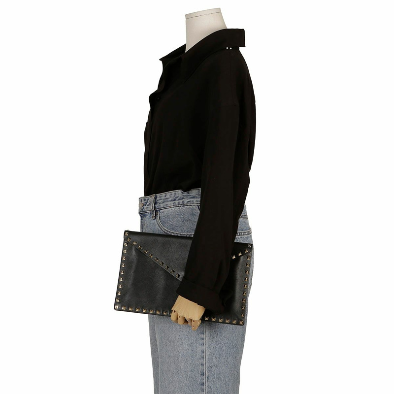 VALENTINO 黑色皮革信封手拿包 P002P56BOL-6