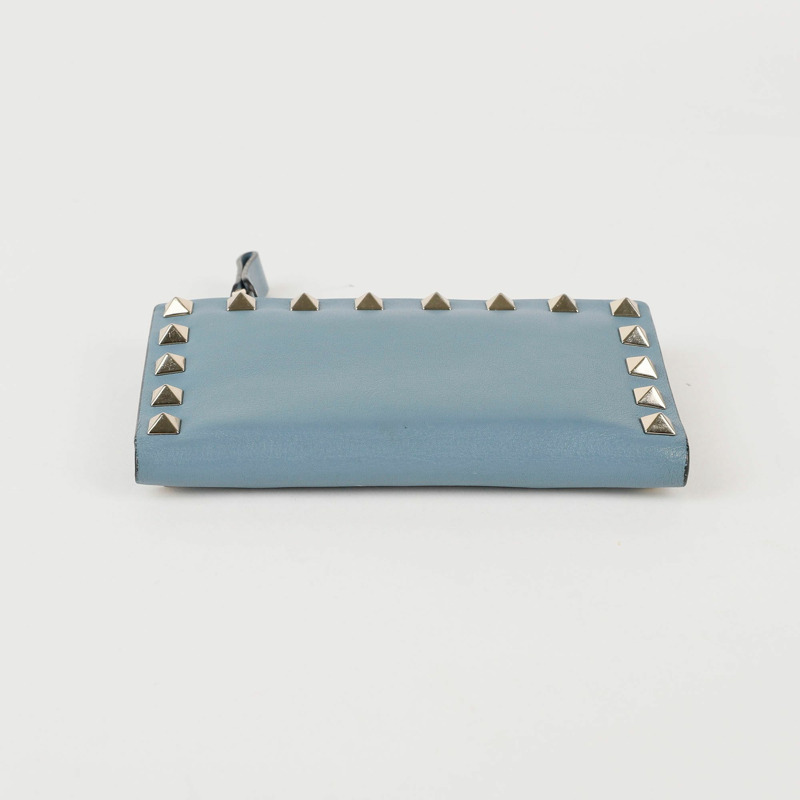 VALENTINO 藍色皮革 Rockstud 拉鍊卡包 0605BOL-4