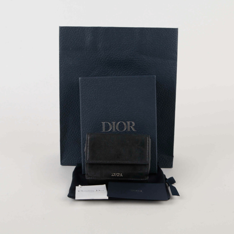 DIOR 黑色 Oblique Galaxy 皮革雙折皮夾-0