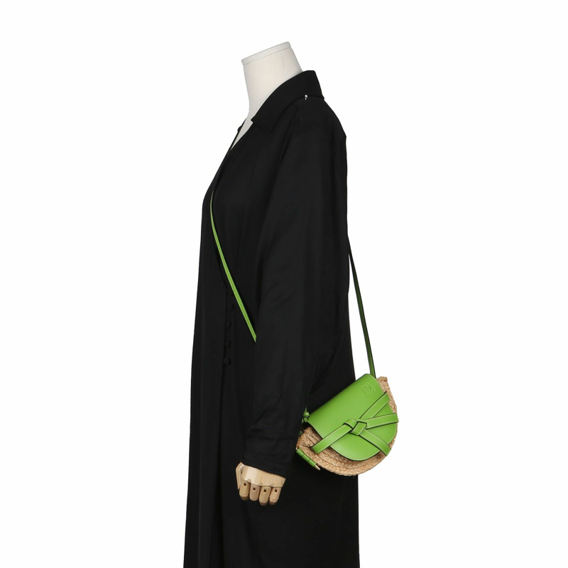 LOEWE 迷你綠色拉菲草皮革 Gate 單肩包 329 13-5