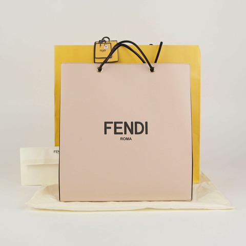 FENDI 中型粉紅小牛皮標誌購物托特單肩包