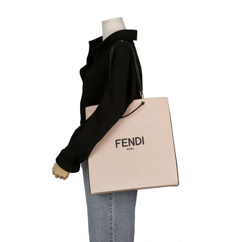 FENDI 中型粉紅小牛皮標誌購物托特單肩包-9