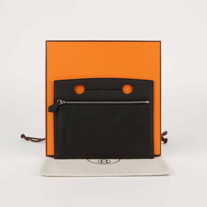 HERMES 黑色皮革 Pochette 包袋-0