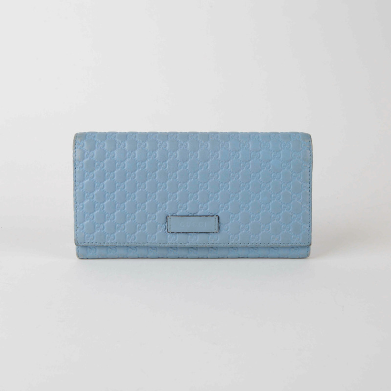 GUCCI 藍色 Microsima 皮革長版皮夾-0