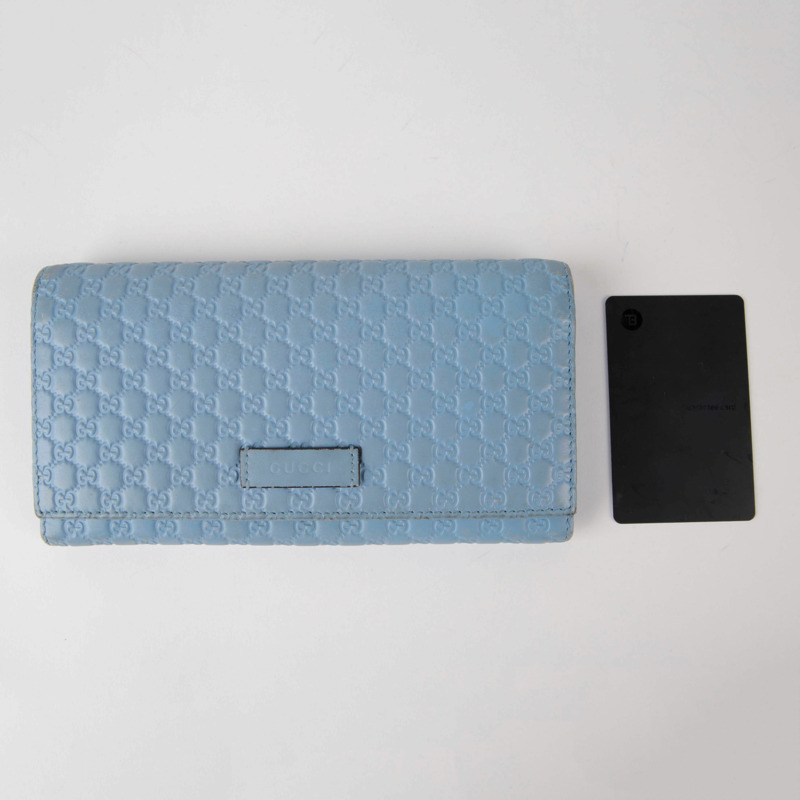 GUCCI 藍色 Microsima 皮革長版皮夾-7