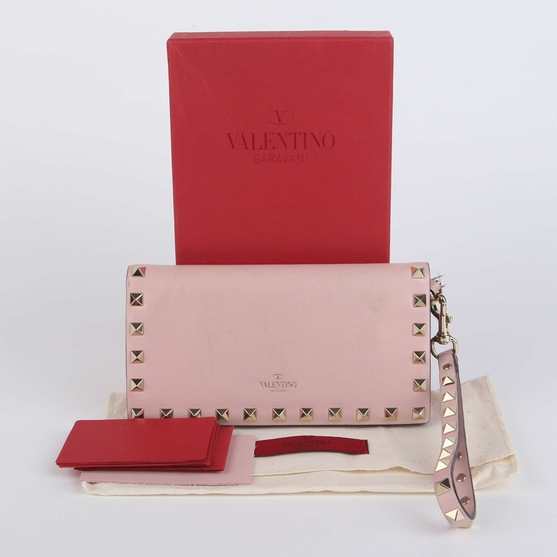 VALENTINO Indi 粉紅皮革 Rockstud 長版皮夾 447BOL-0