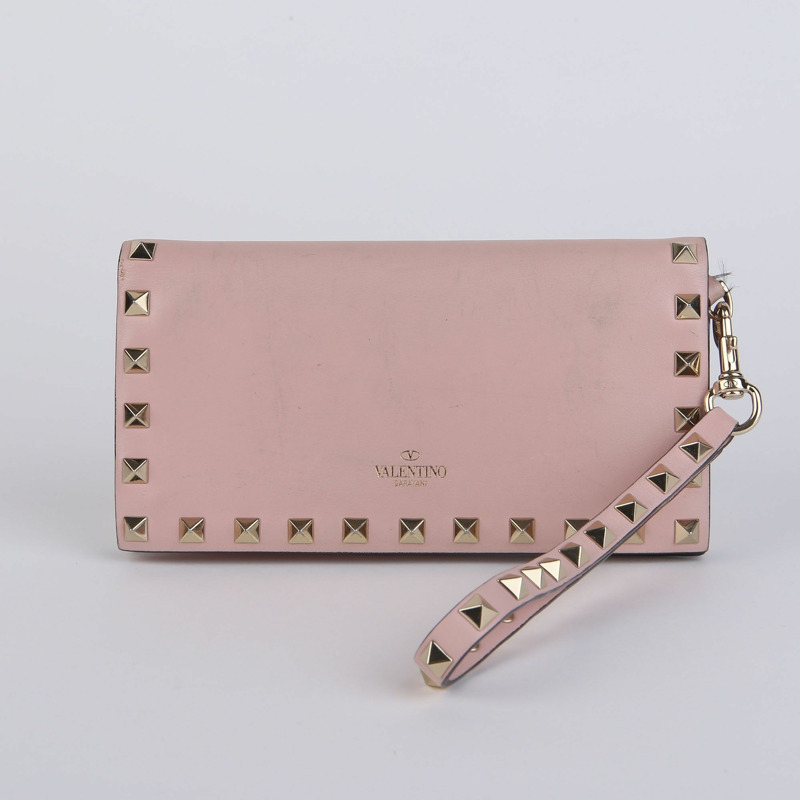 VALENTINO Indi 粉紅皮革 Rockstud 長版皮夾 447BOL-3