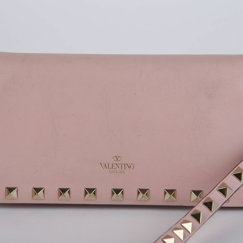 VALENTINO Indi 粉紅皮革 Rockstud 長版皮夾 447BOL-4