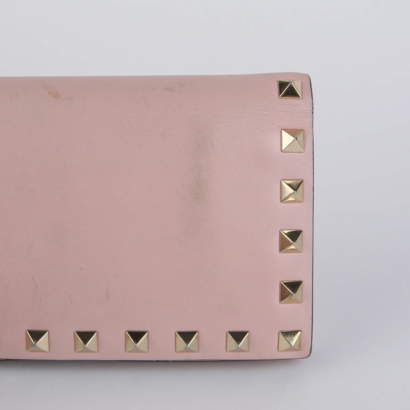VALENTINO Indi 粉紅皮革 Rockstud 長版皮夾 447BOL-5