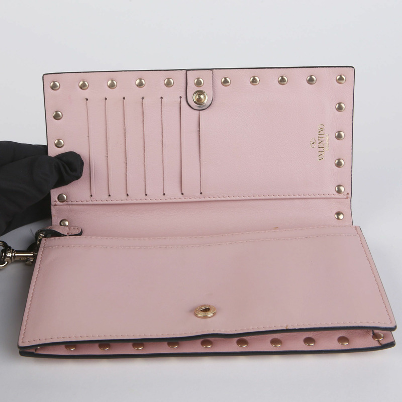 VALENTINO Indi 粉紅皮革 Rockstud 長版皮夾 447BOL-6