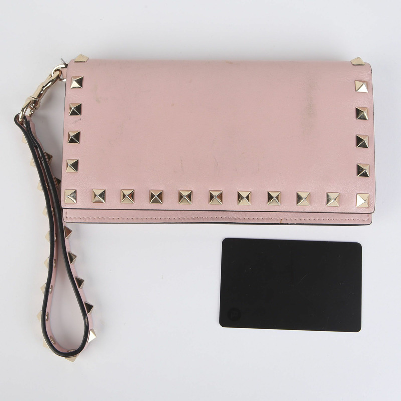 VALENTINO Indi 粉紅皮革 Rockstud 長版皮夾 447BOL-8