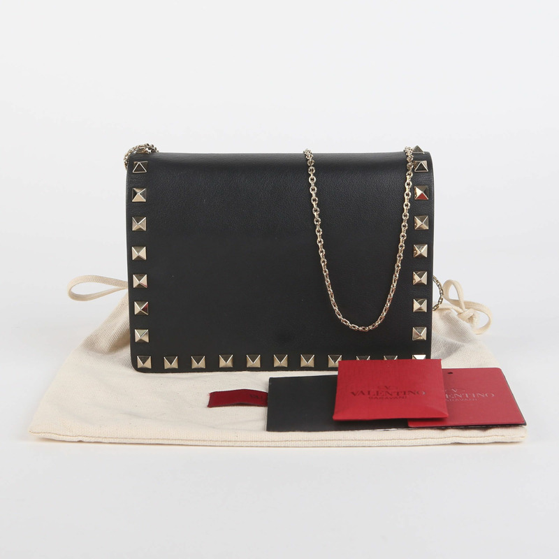 VALENTINO Rockstud 斜背包 黑色皮革-0