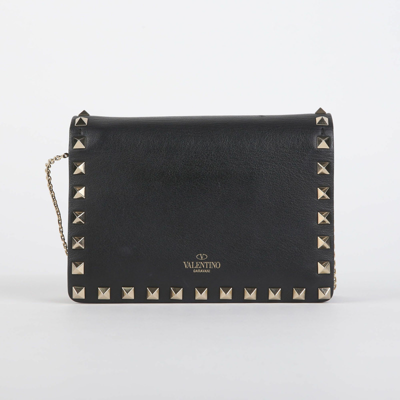 VALENTINO Rockstud 斜背包 黑色皮革-1
