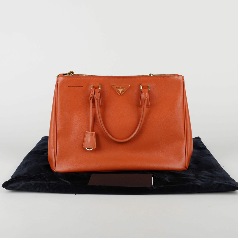PRADA 橙色 Saffiano 皮革 Lux 手提包-0