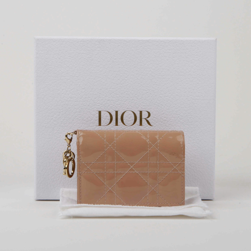 DIOR 迷你 Rose de Pans 漆皮藤格紋皮革女士皮夾-0