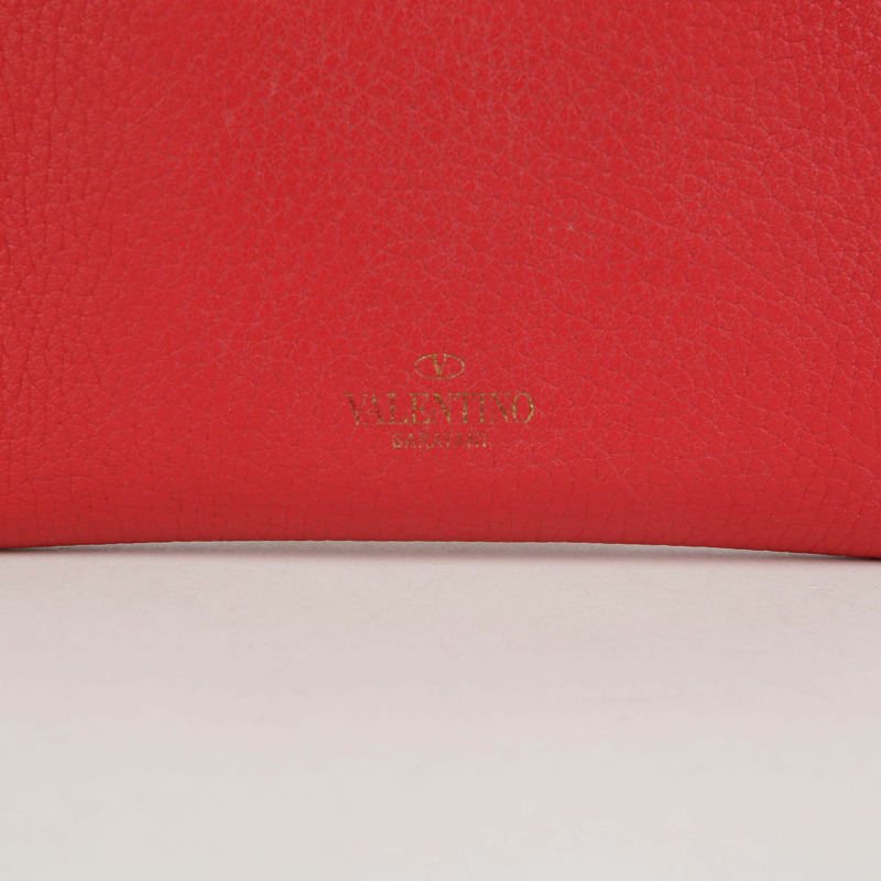VALENTINO 紅色 Rockstud 皮革拉鍊卡包皮夾-2