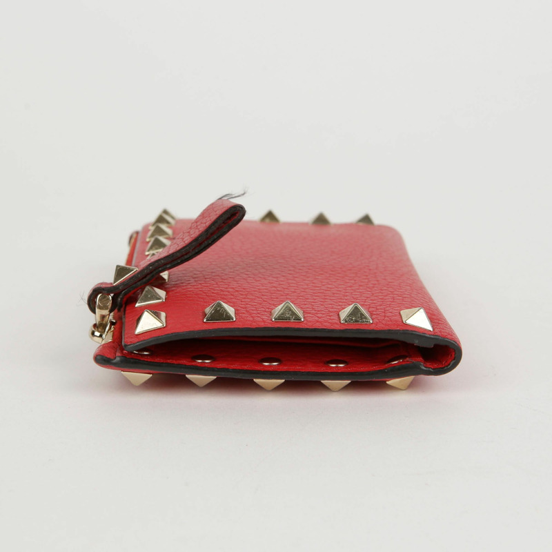 VALENTINO 紅色 Rockstud 皮革拉鍊卡包皮夾-4