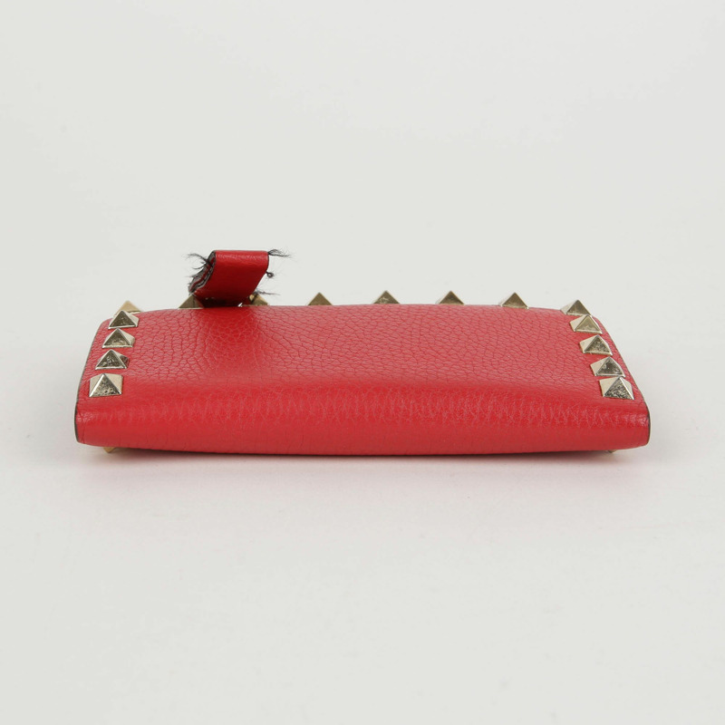 VALENTINO 紅色 Rockstud 皮革拉鍊卡包皮夾-5