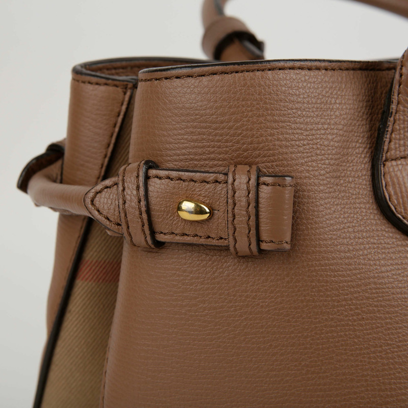 BURBERRY 中型棕色皮革 House Check Banner 手提包-1