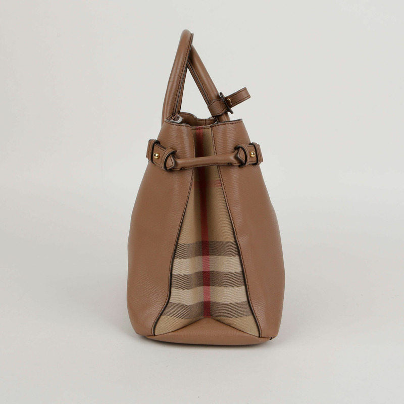 BURBERRY 中型棕色皮革 House Check Banner 手提包-2